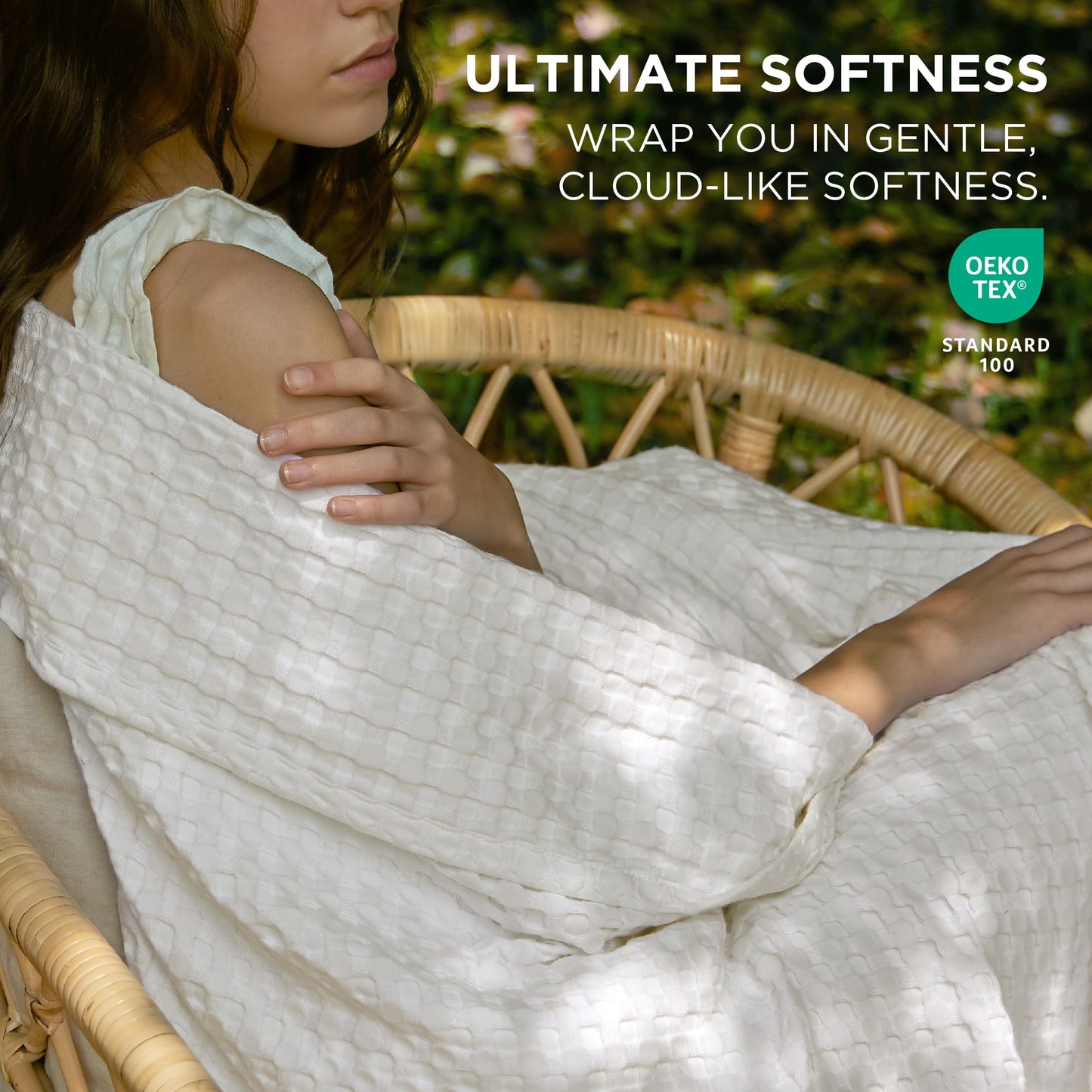 Bedsure Cooling Waffle Queen Size Blanket - Lightweight Cotton Summer Blanket of Rayon Derived from Bamboo for Hot Sleepers, Luxury Throws for Bed, Couch and Sofa, Ivory, 90x90 Inches