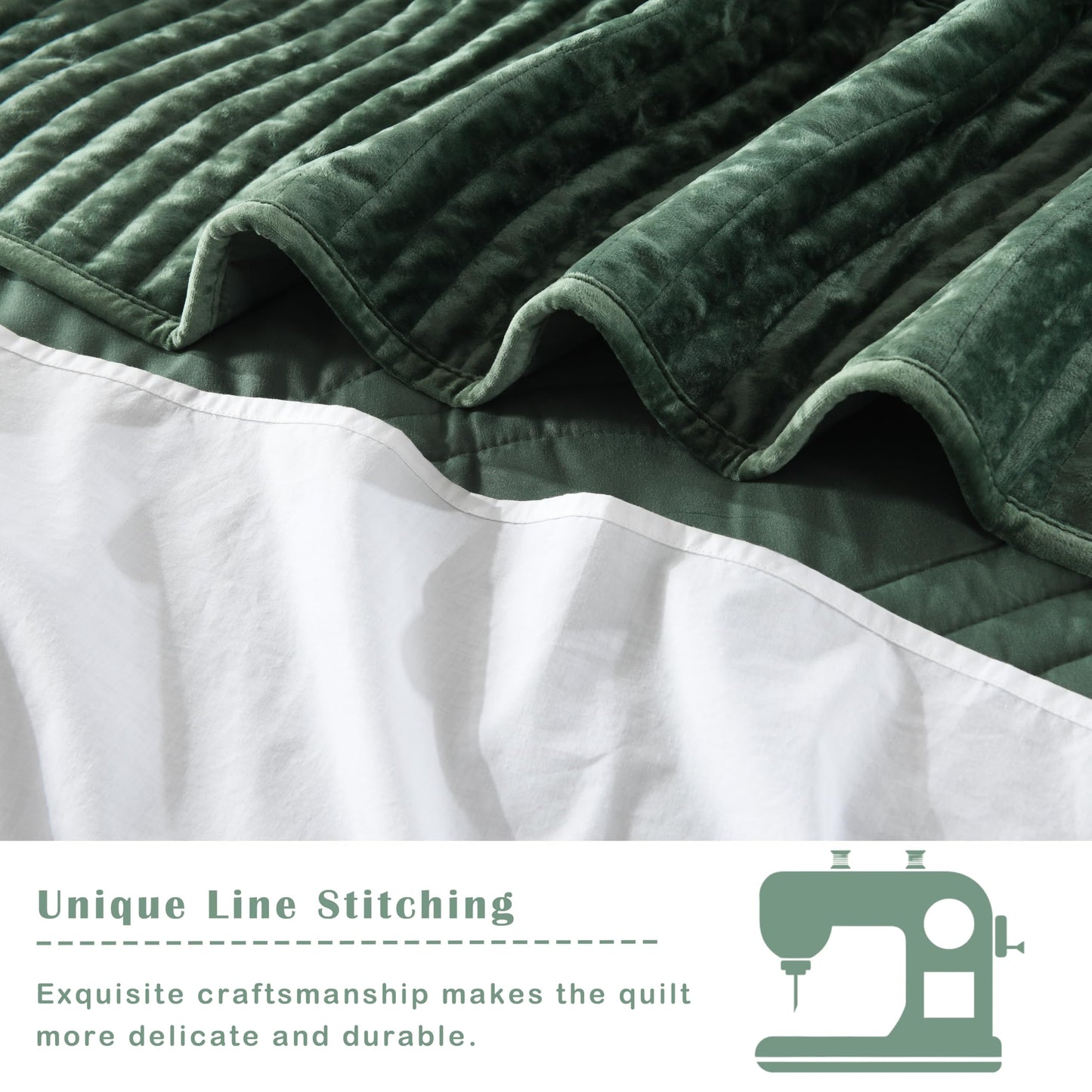 AJOCCI Velvet Oversized King Quilt Set, California King Comforter Set Emerald Green Bedding Set (118”*118”) with 2 Pillow Shams, Luxurious Quilt Set,All-Season 3 Pieces