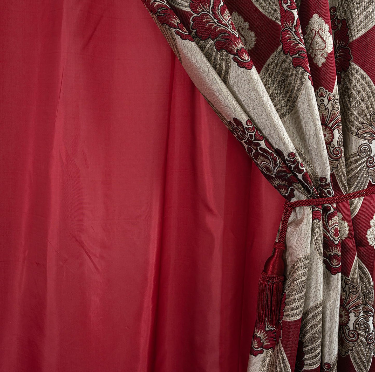 Petrichor Elegant Curtains with Gold Silver Threads 2 Panels Set - Luxury Window Treatment Attached Valance, Sheer Backing, and 2 Tie Backs for Bedroom and Living Room, 54x84 inches, Burgundy