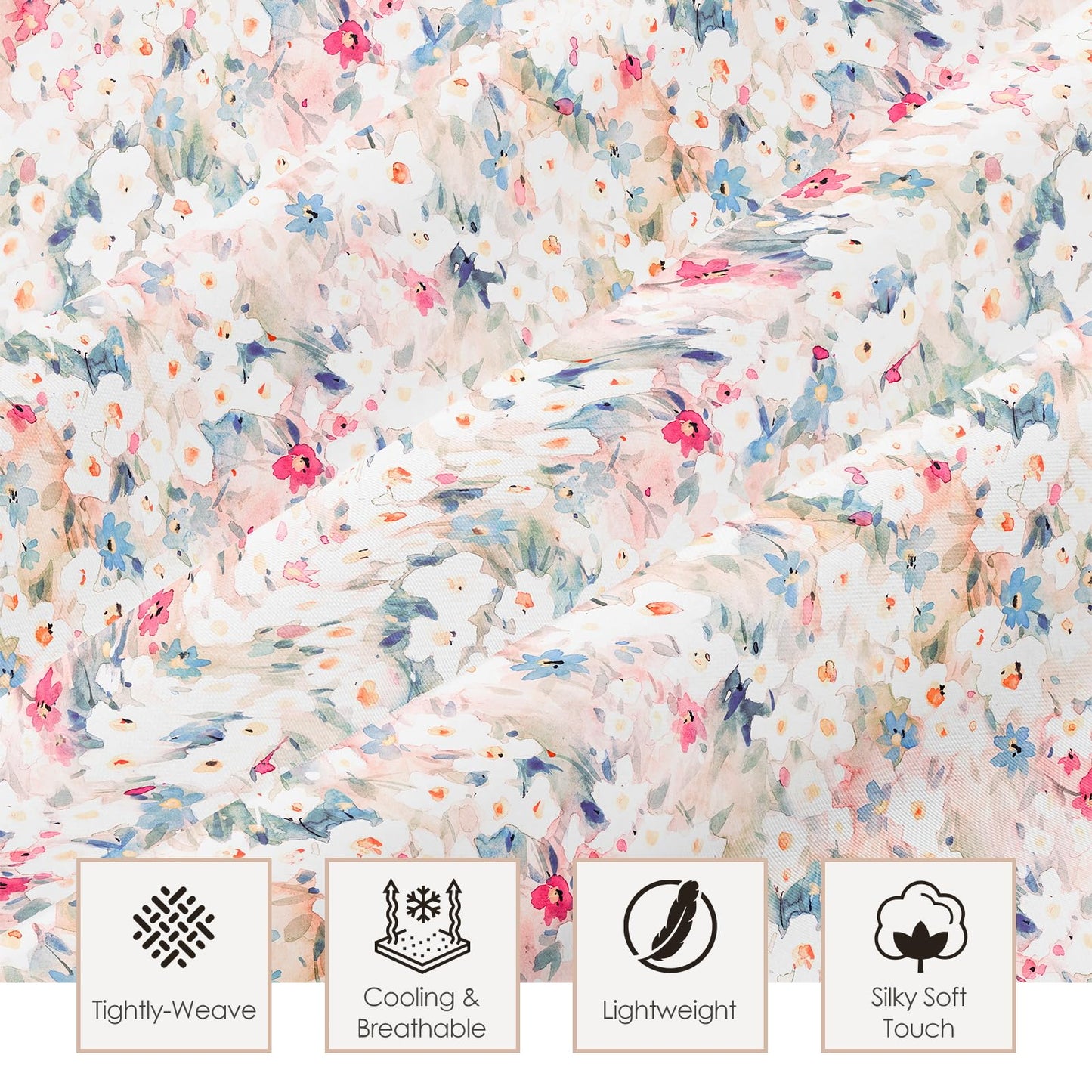 HCORA Floral Queen Sheet Set, Luxury 1800TC Hotel Quality Double Brushed Microfiber Deep Pocket Bed Sheets, Ultra Soft, Breathable and Cooling, 4PC, Queen Size