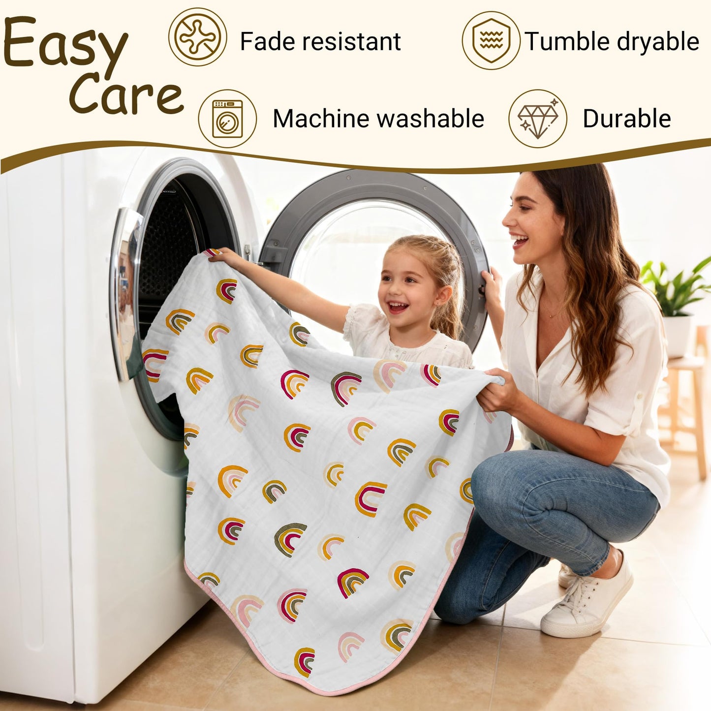 ZPECC Muslin Toddler Blanket Thicker, 47x47 Organic Cotton Kids Quilt Hypoallergenic for Baby Essentials Crib Stroller Daycare Cot, Rainbow