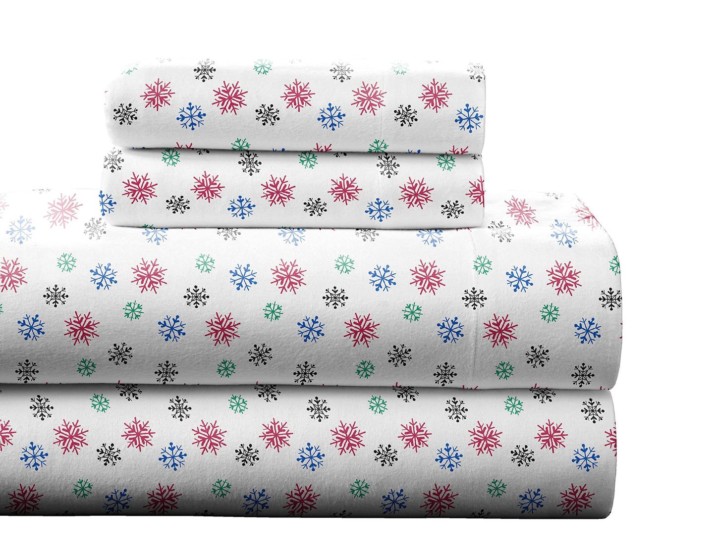 Pointehaven Flannel 170 GSM Sheet Set,Queen Snow Flakes Multi