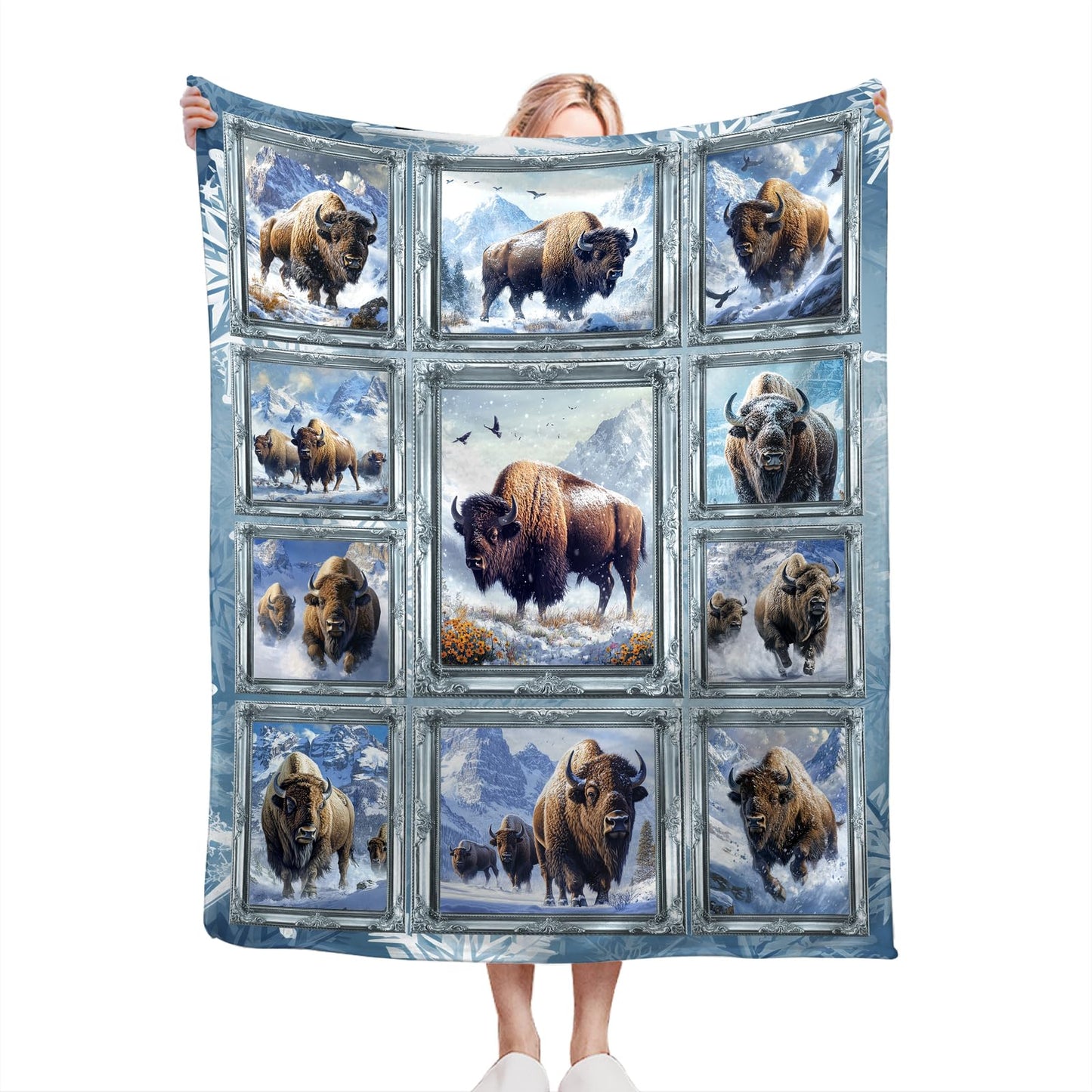 Bison Blanket Soft Fuzzy Fleece Snow Mountain Wild Animal Throw Blankets Decor Cozy Warm Plush Flannel Blanket Gifts for Boys Girls Men Women Home Chair Sofa Couch Bed 50"X40"