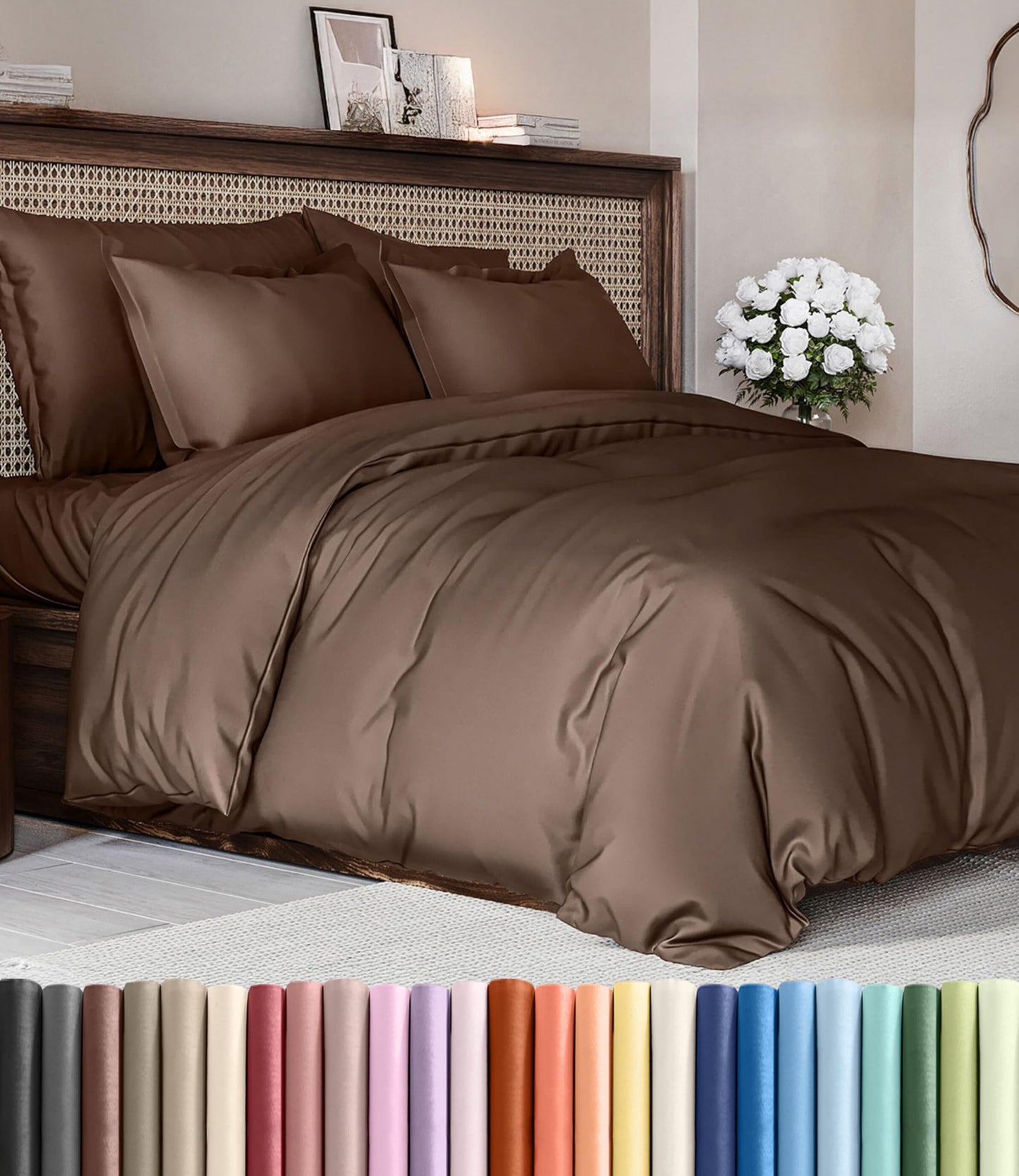 Duvet Cover Queen Size Set - Extra Soft Queen Duvet Cover 90" x 90" with 2 Pillow Shams - Hotel Luxury, Easy Care and Fade Free w/ Zipper Closures & Ties - All Season, Comfy, Cozy & Breathable (Brown)