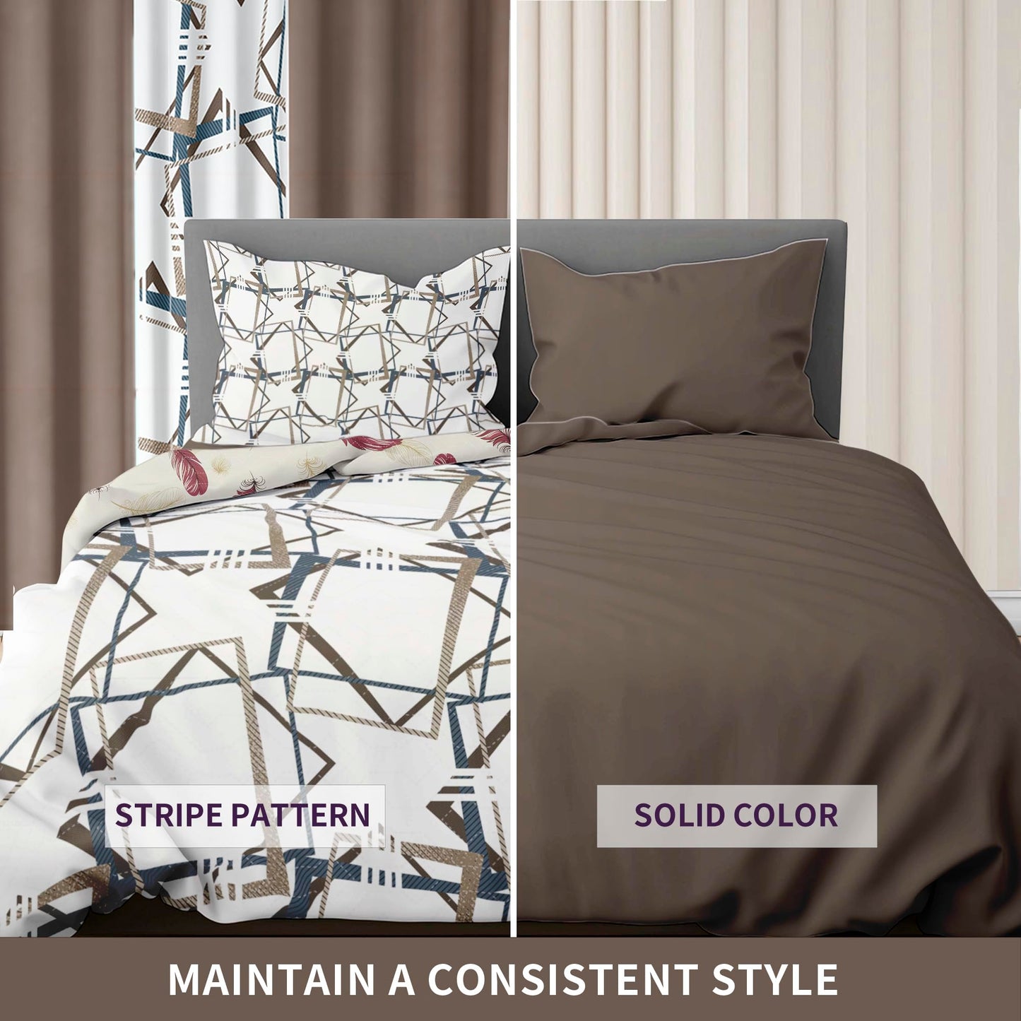 Deepsleep King Bedspread Set 9 Pieces, All Season Luxury Bed in a Bag for Bedroom, with 2 Pillowcases and 6 Curtains, Ultra-Soft Microfiber for Complete Bedroom Decor, Geometric Lines