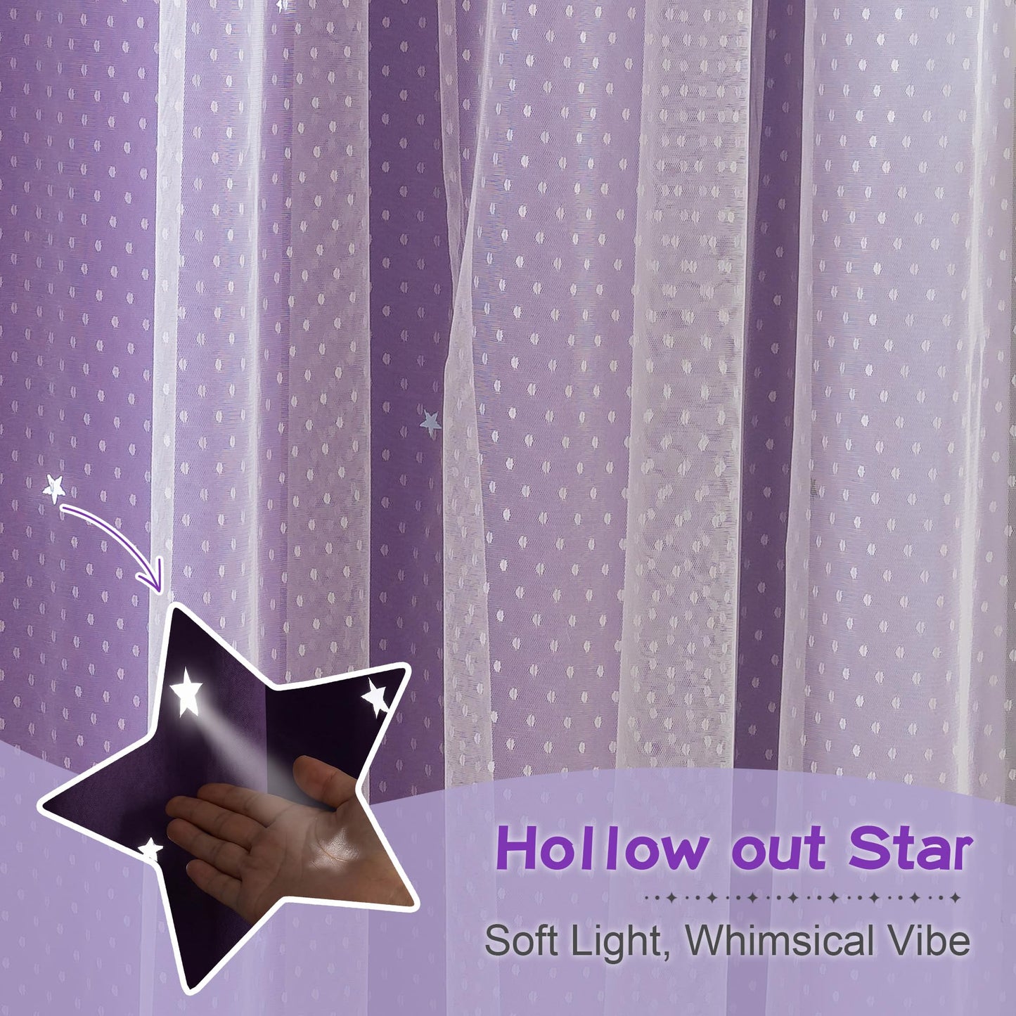 MYSKY HOME Kids Lilac Curtains for Girls Bedroom Decor 63 Inches Long Ombre for Kids Room Nursery, Thermal Insulated Blackout Star Cut Out Curtain Grommet Drapes, W52 x L63 Inches, 2 Panels