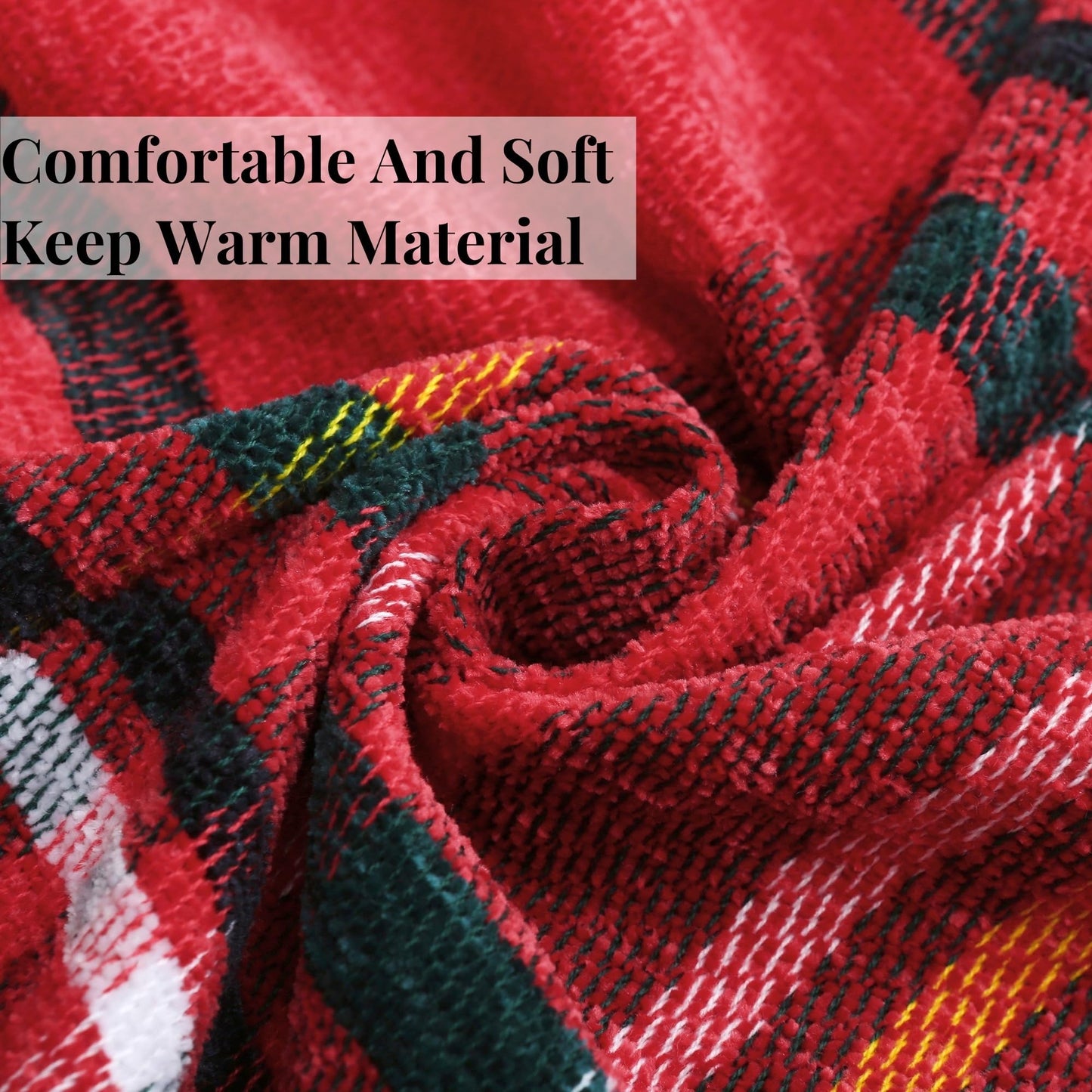 Saukiee Christmas Blanket Plaid Throw Blanket for Couch with Tassels Tartan Chenille Throw Fringe Sofa Bedroom Christmas Blankets and Throw Decor 50 * 60inch