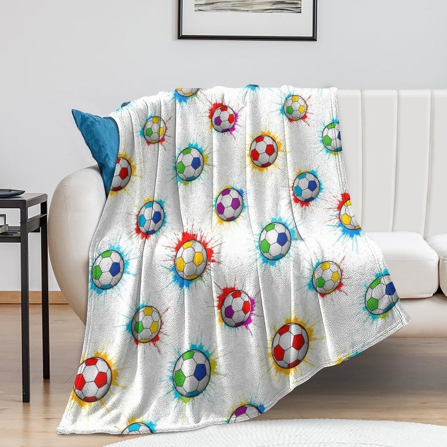 Soft Throw Blanket Cozy Warm Blanket for Bed, Sofa and Couch, Fashion Home Decor Bedspread Compatible with Soccer Splash