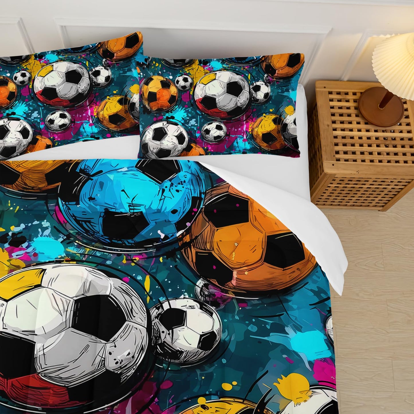 lneffble Soccer Comforter Twin Size,Sport Kids Comforter Set,3Pcs Bedding Set Printed Comforter with 2 Pillowcases,Down Alternative,Soft and Lightweight,for All Seasons