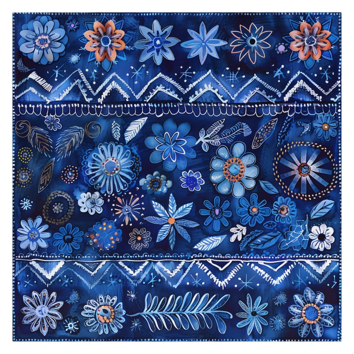 LCLJJDMBM Square Vinyl Stain-Resistant Tablecloth with Tribe,Waterproof Oil-Proof Wipeable Table-Cover,Party Picnic Dinner Decor BBQ 52'' Decorative Pattern Blue Flower