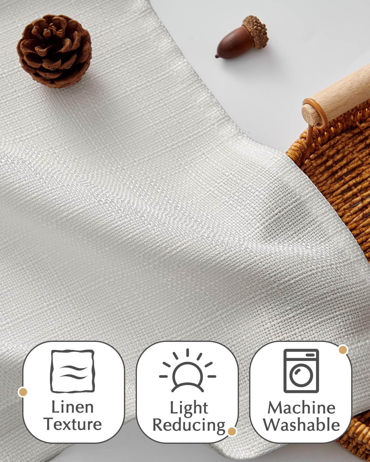 jinchan Faux Linen Valance Kitchen Curtain Light Filter Double Layer 18in