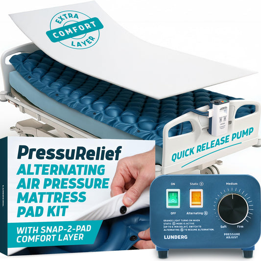 Lunderg PressuRelief Alternating Air Pressure Mattress Pad - with Snap-2-Pad Comfort Layer & Static Mode - Quiet Pump, Comfortable Bed Sore Prevention Mattress Topper for Hospital Bed or Home