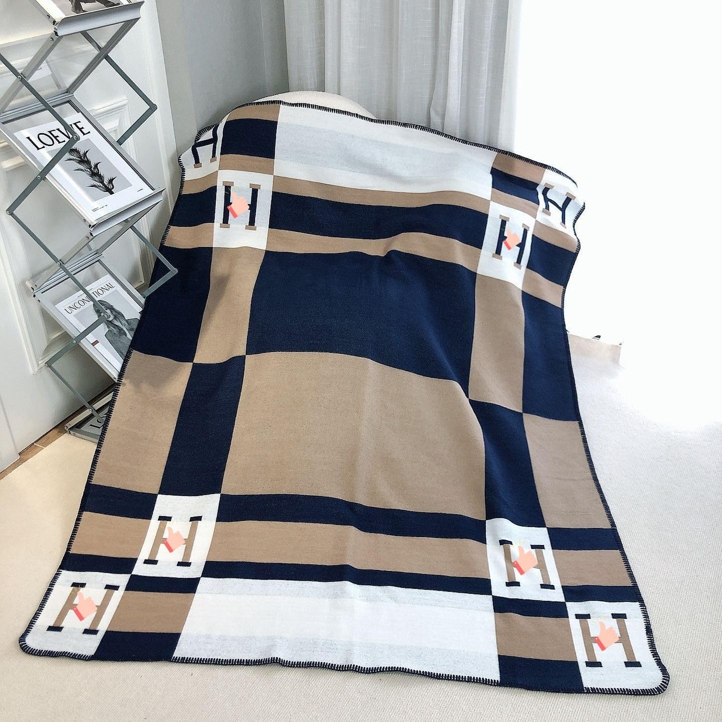 Fcteap h Blanket Soft Fleece Sofa Throw Blanket for Women Couch Bed Plush Wool Stitch Flannel Cozy Large Comfy Quilt Aesthetic New Home Living Dorm Bedroom Decor Travel Essentials Gifts (Navy)