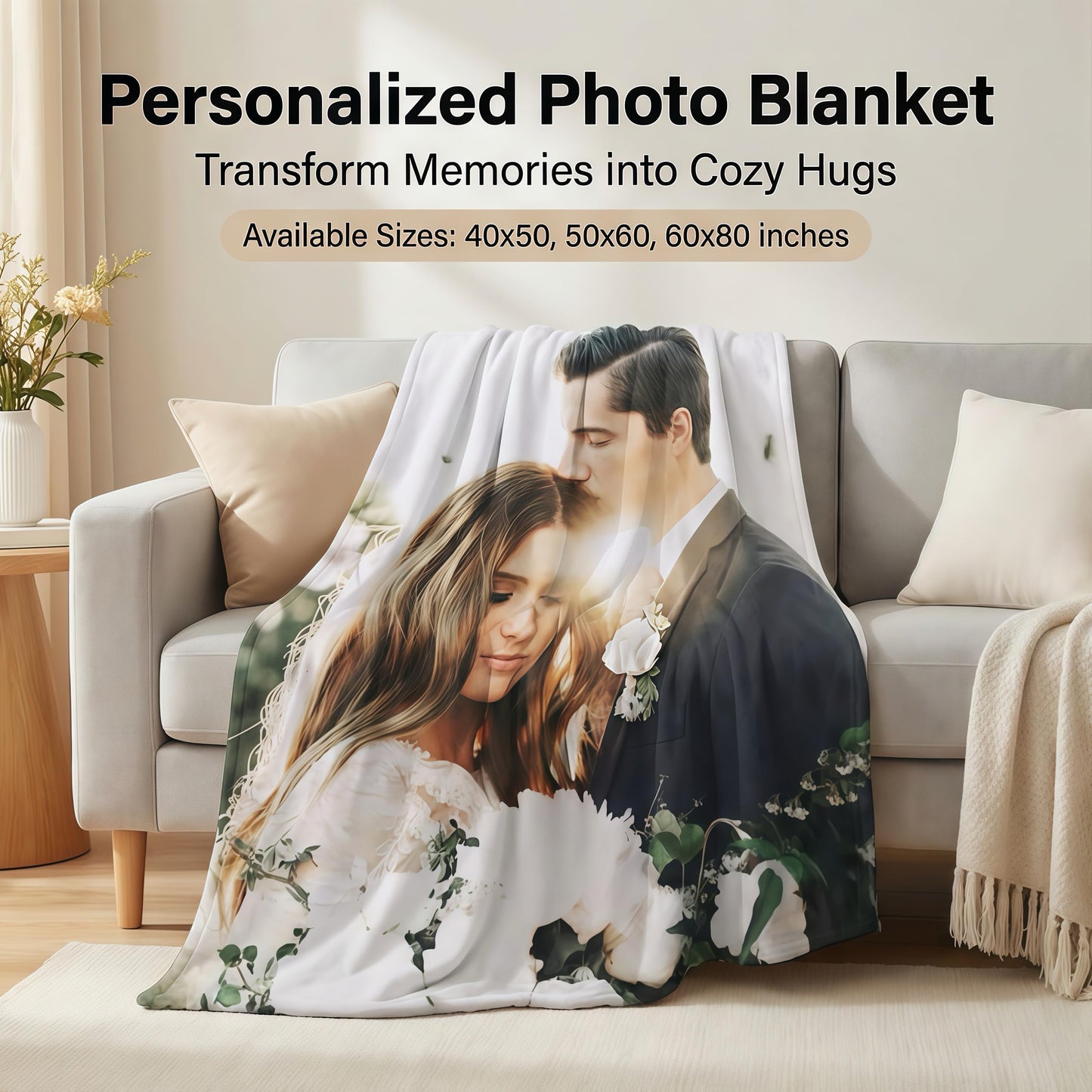 Ships Next Day .Custom Blanket with Photos Text Customized Blanket Personalized Flannel/Sherpa Throw Blankets for Adult Kid Birthday Christmas Halloween Fathers Mothers Valentines Gift - 50"x 60"