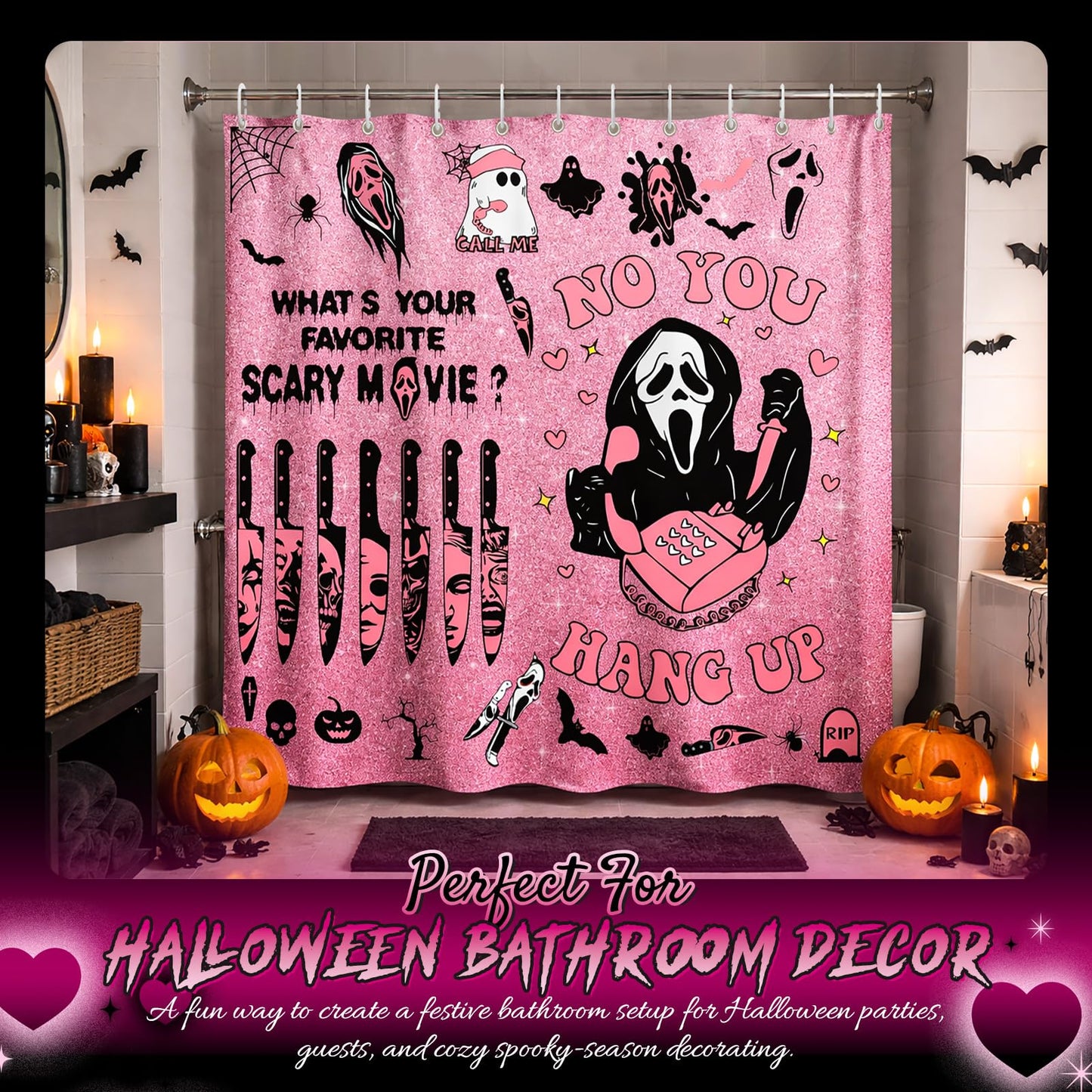 KAIRA Halloween Shower Curtain, 72x72 Inch Spooky Scary Face Bathroom Decor