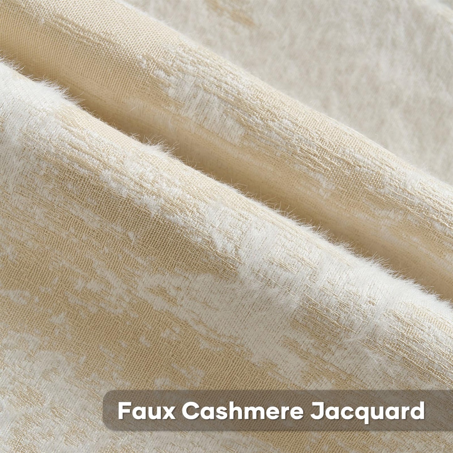 HAUSSY Pack of 2 Lumbar Throw Pillow Covers 18x18 Inch,Faux Cashmere Jacquard Decorative Patten Furry Pillowcases Textured & Soft Cushion Covers for Couch Bed Room Home Decor,Beige White(Covers Only)