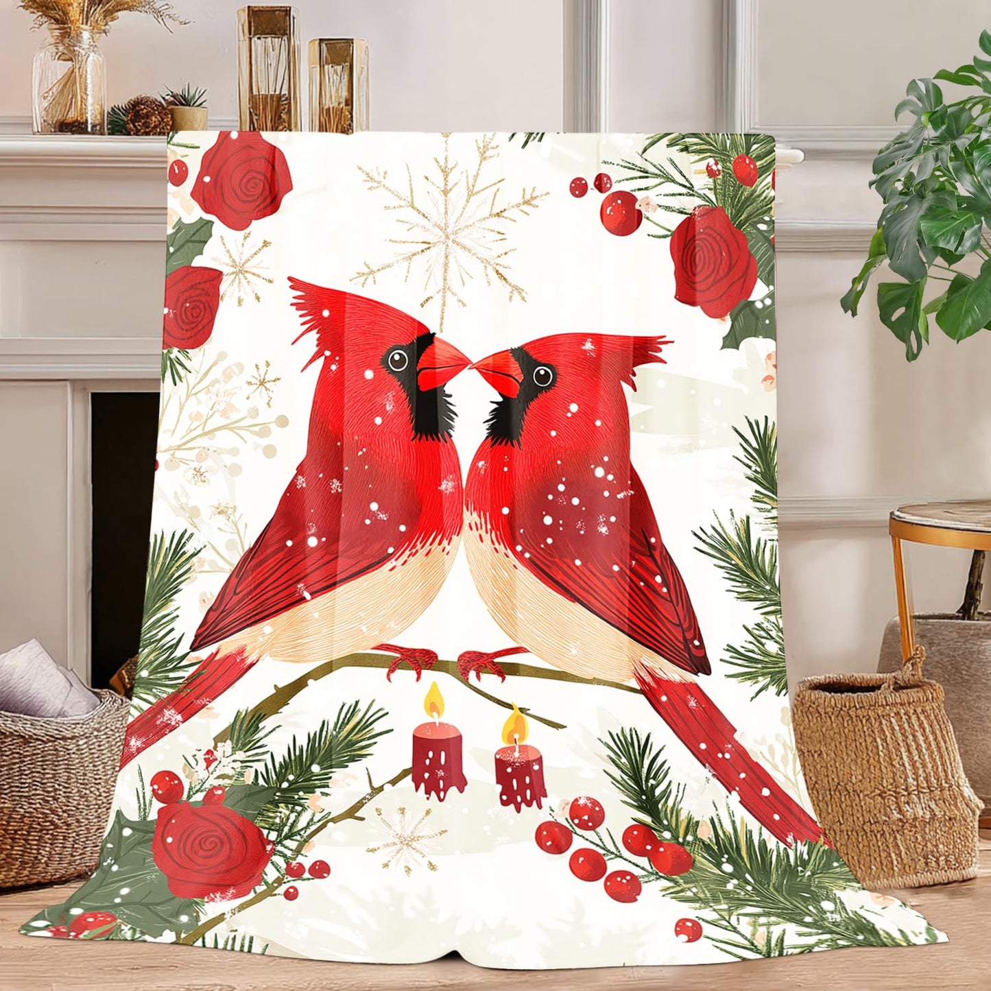 Cardinal Blanket Cardinal Fleece Throw Blanket Super Soft Fuzzy Plush Cozy Warm Cardinals Decor Stuffed Bedding Blankets Gift for Boys Girls Men Women Kids & Adult 50"x40"