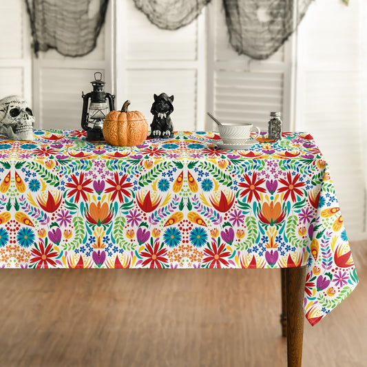Horaldaily Mexico Tablecloth 60x84 Inch Rectangular, Halloween Cinco Dia De Los Muertos Design White Seasonal Table Cover for Party Picnic Dinner Decor