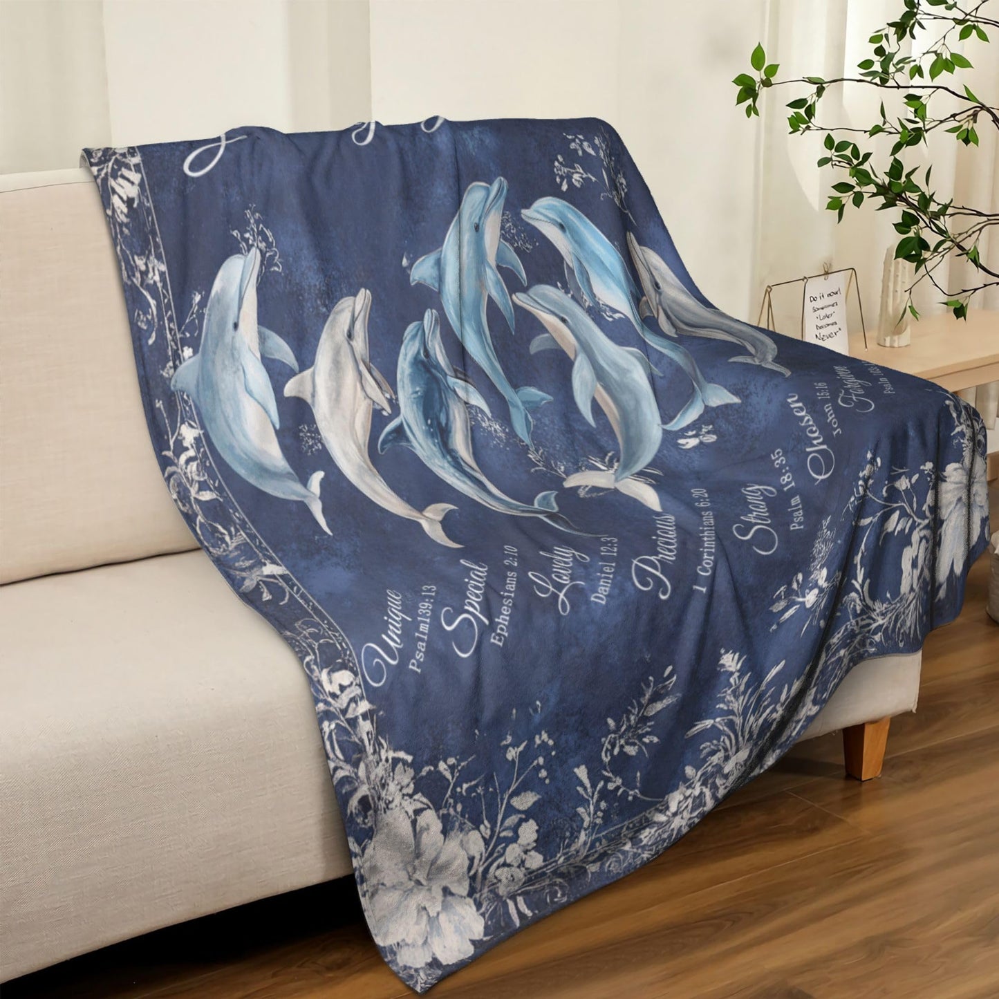 Dolphin Throw Blanket God Says You are Soft Warm Cozy Christian Scripture Dolphins Blankets Religious Bible Verse Fuzzy Plush Fleece Dolphin Blanket Nautical Ocean Gifts for Home Decor 40''X50''