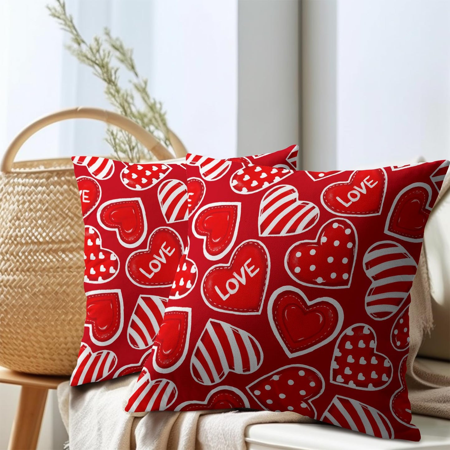 ABSOP Valentines Red Pillow Covers 18x18 Inch Heart Decorative Throw Pillows Cover Set of 2 Valentine's Day Anniversary Pillow Cases for Festival Couch Bedroom Home Decor