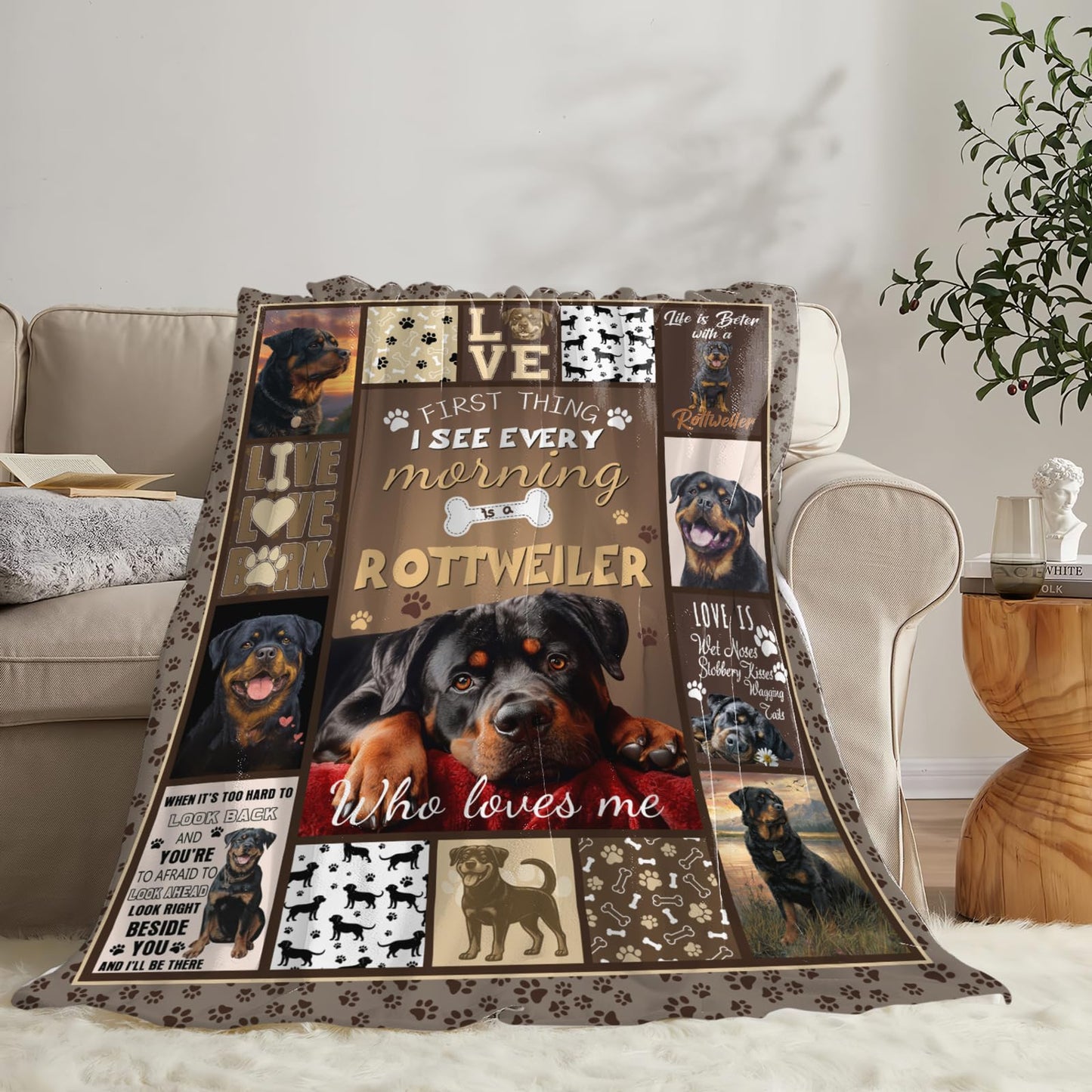 Dynova Rottweiler Blanket Cozy Plush Dog Lovers Gifts Throw Blankets Animal Fuzzy Flannel Fleece for Girls Boys Women Men 50"X40"