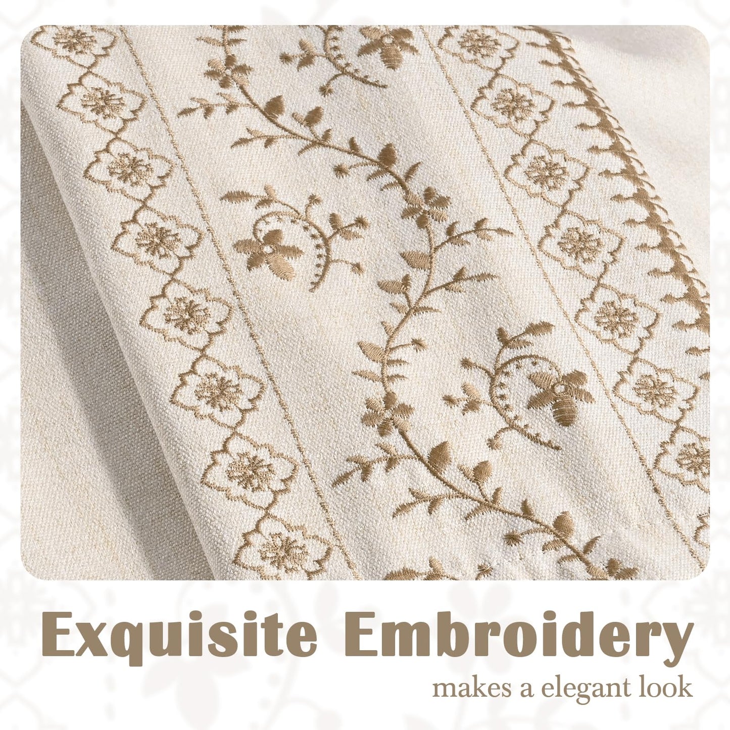 Yinhua Boho Curtains for Living Room 84 Inch Long Brown Embroidered Floral Bedroom Curtains, Farmhouse Light Filtering Window Curtain Rod Pocket & Back Tab Drapes, 52" W x 84" L, 2 Panels