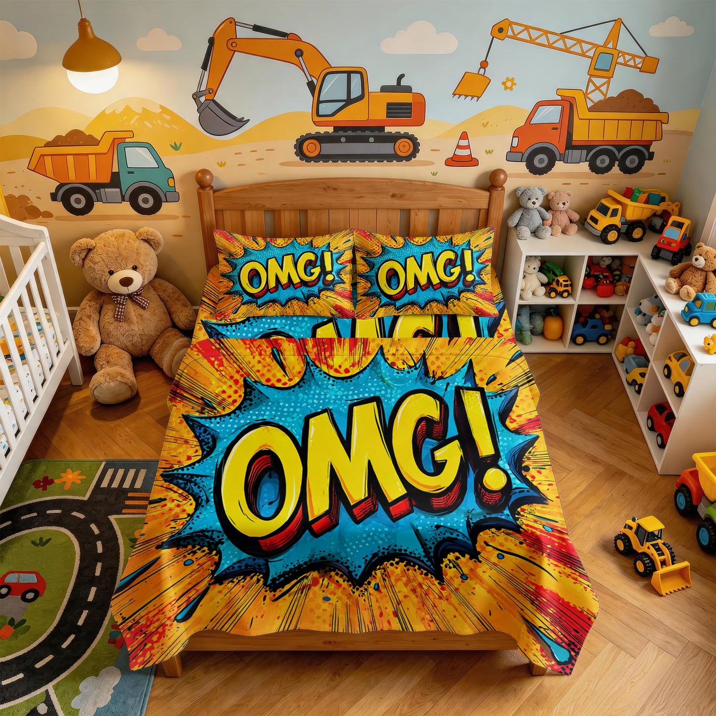Kids OMG Sheet Set, 4 Pcs Queen Size Pop Art Bed Sheets