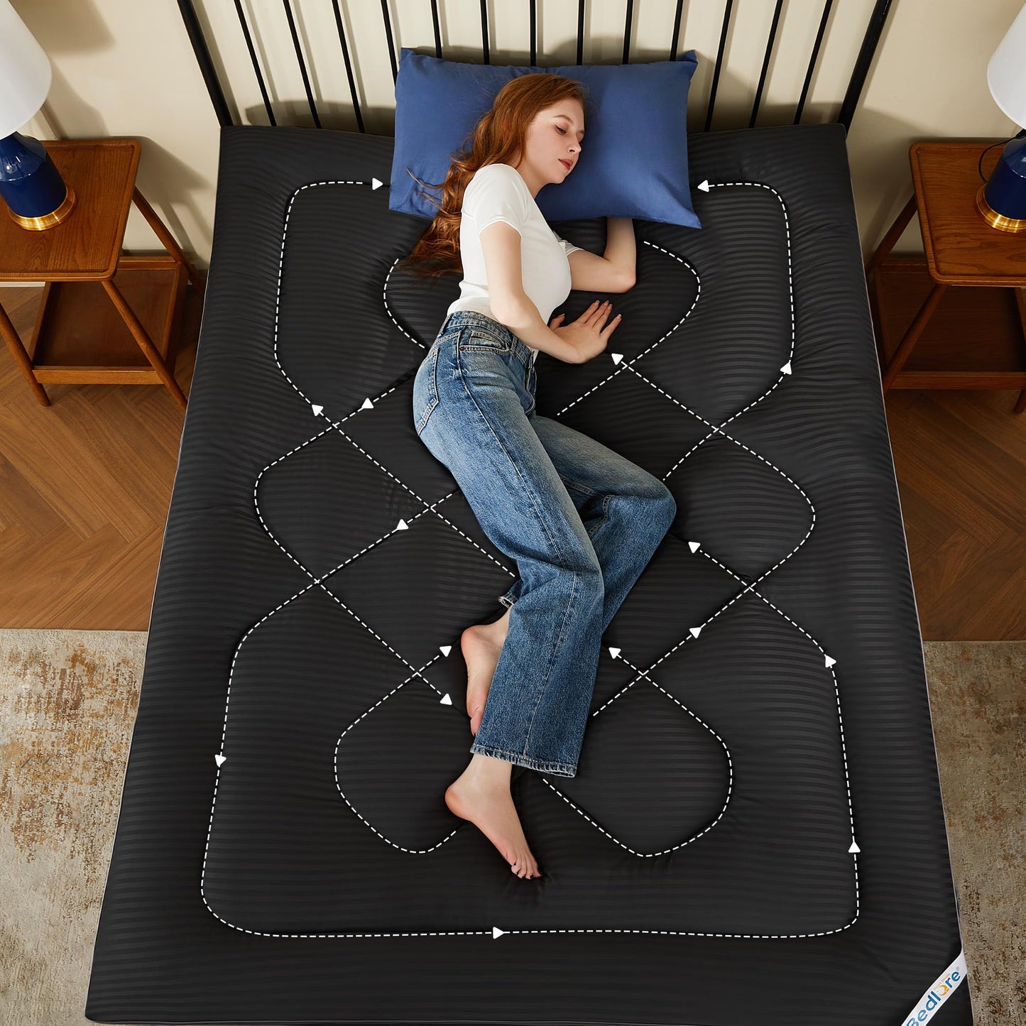 BEDLORE Queen Mattress Topper, Thick Pillow Top Pad for Back Pain Relief, Soft Mattress Cover with Deep Pockets 6-18 inch(Black)