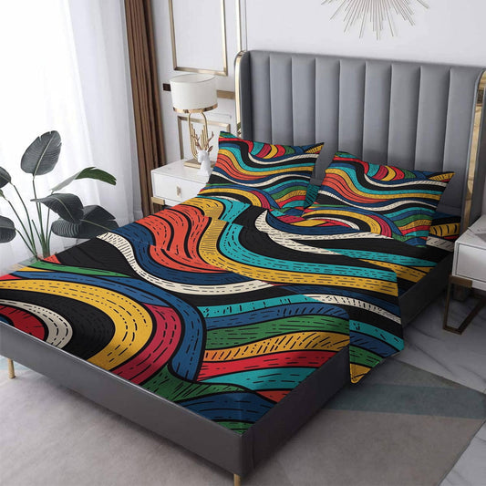 Psychedelic Sheets Full Size, Abstract Colorful Bed Sheets, Patterned Bedding Sheets & Pillowcases 4 Piece Set - Soft Microfiber Deep Pocket Fitted Sheet & Flat Sheet & 2 Pillow Cases M&-A334