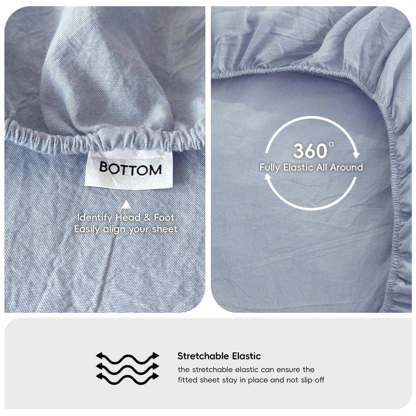 MooMee Fitted Bottom Sheet Only 100% Washed Cotton Linen Like Textured Breathable Durable Soft Comfy Deep Pocket Fits Mattress up to 17" (Cornflower Blue, Queen)