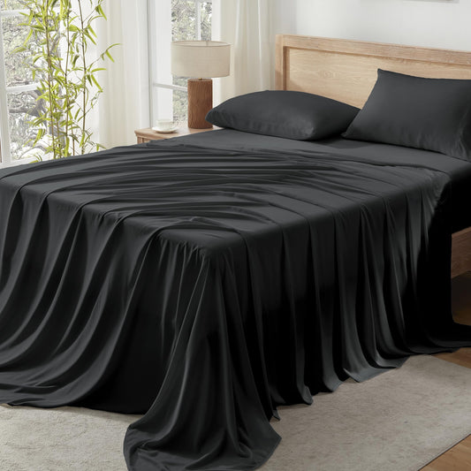 Andency Black King Size Sheets Set, 100% Viscose Derived from Bamboo, Cooling King Sheets, Deep Pocket Up to 16", Silky Soft Bed Sheets, Hotel Luxury Breathable Bedding Sheets & Pillowcases…