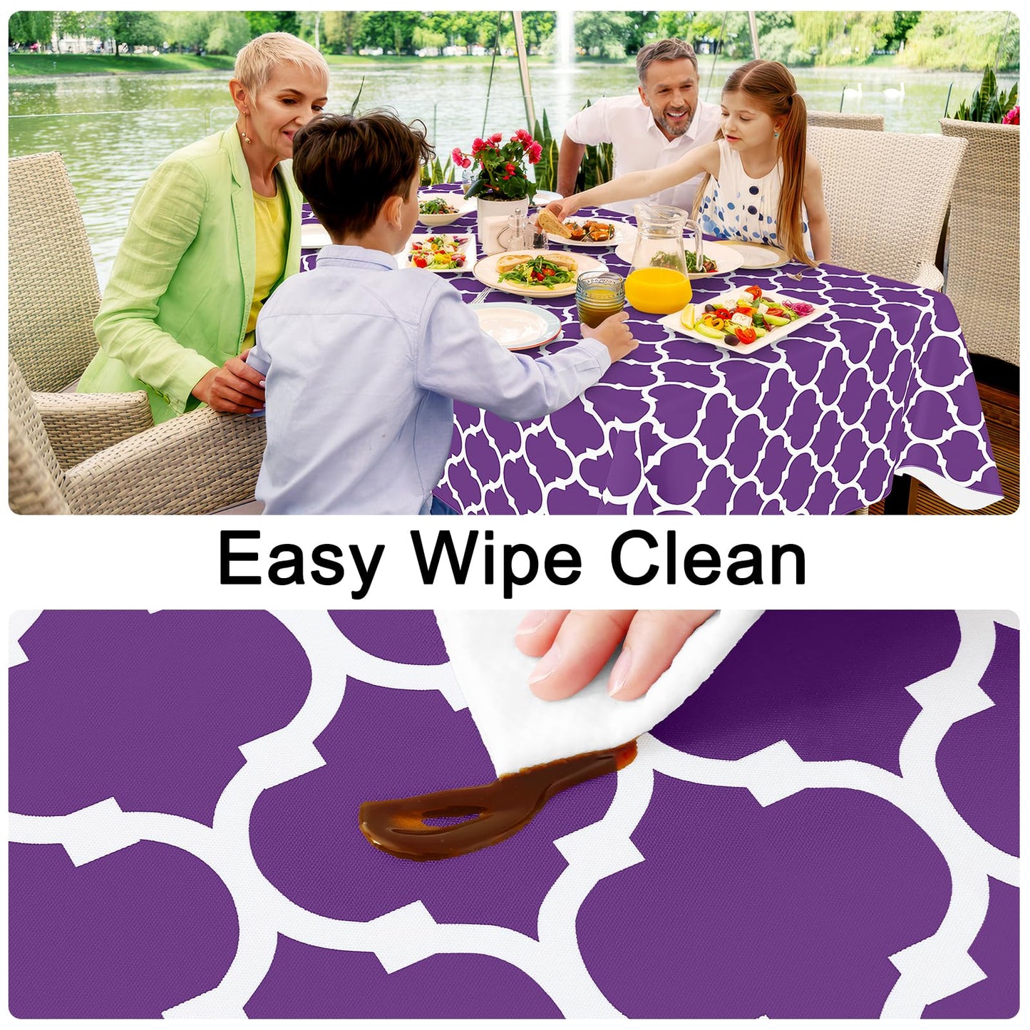 Smiry Rectangle Table Cloth, Waterproof Vinyl Tablecloth with Flannel Backing for Rectangle Tables, Wipeable Spillproof Plastic Tablecloths for Dining, Camping, Indoor and Outdoor (60"x102", Purple)