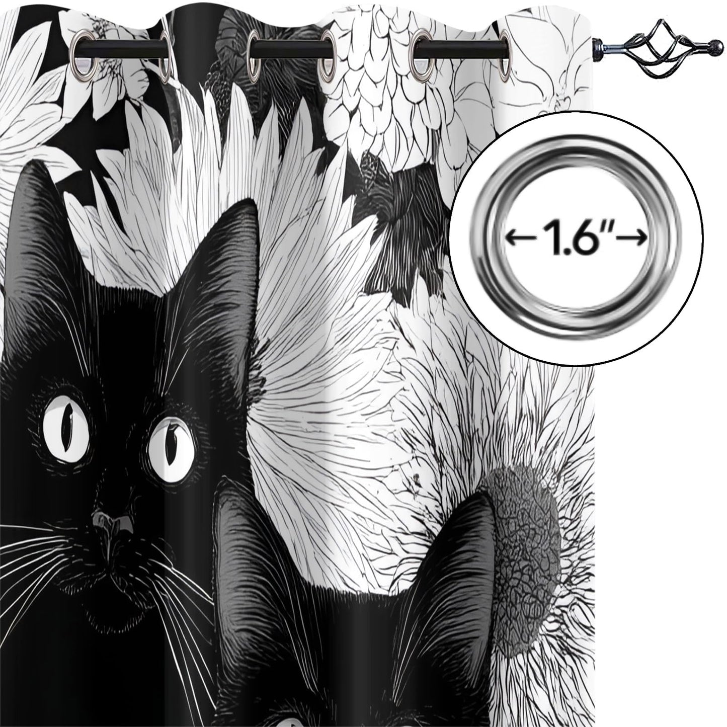 XAFIAUR Cat Blackout Curtains Black Cat Print Curtain, Cute Animal Drapes for Kids Bedroom Play Room 2 Panels Darkening Grommets Window Treatment 36" W x 72" L x2