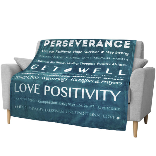 PAVILIA Healing Blanket Fleece, Get Well Soon Gift, Soft Hug Compassion Throw Blanket for Women Men, Comfort Caring Inspirational Patient Gift, Positive Thoughts Prayer Love Throw, 50x60 Teal Blue