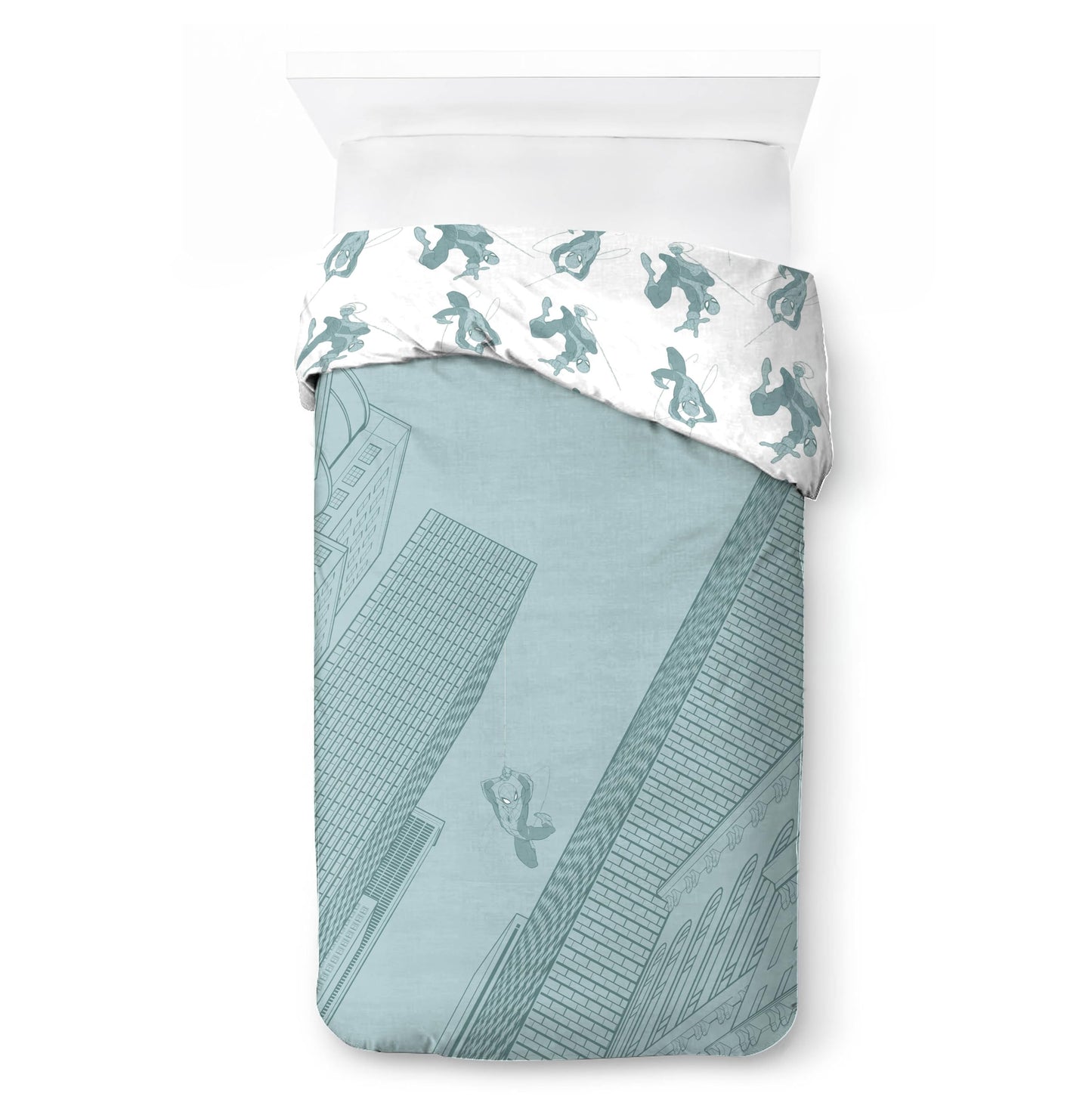 Jay Franco Kids Duvet Cover Set with Sham & Pillowcase – Ultra-Soft Bedding for Room Decor, Cover ONLY Comforter NOT Included, Green - Spiderman, 2 Piece Twin