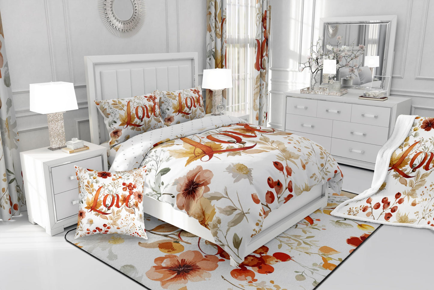 jejeloiu Fall Harvest Comforter Set Twin Size 7 Pieces Autumn Harvest Theme Bedding Set Autumn Leaves Bed in a Bag with Comforter, Sheets, Pillowcases, Cushion Covers Bedroom Decor