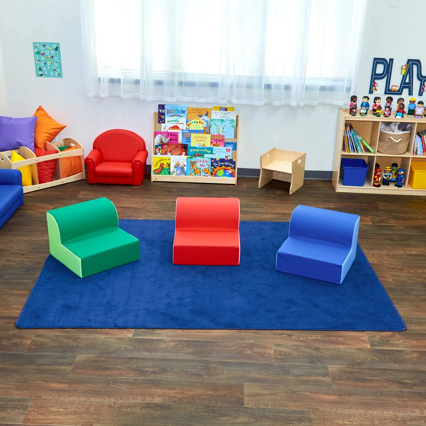 Children's Factory Library Lounger, Flexible Seating Classroom Furniture, Comfy Kids Chairs, Green/Fern, Single Lounger