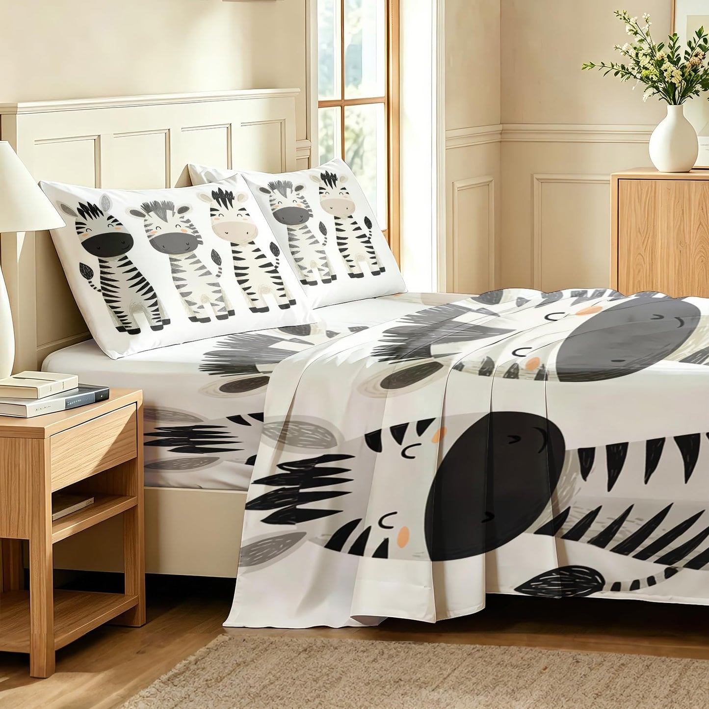 Zebra Twin Sheet Set 3 Pcs Black and White Kids Bed Sheets