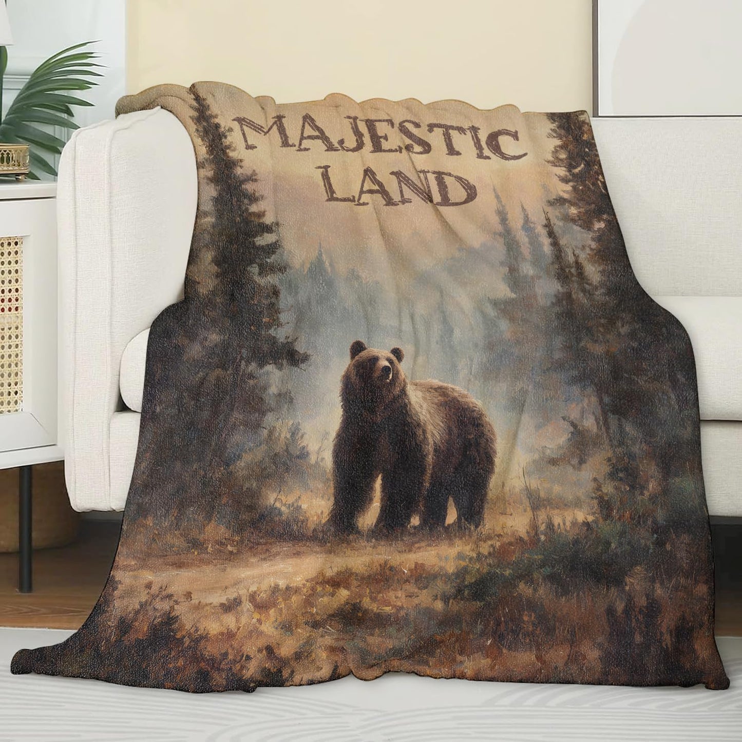Zeleda Majestic Bear Blanket 50x60 Inch Nature Forest Wildlife Throw Soft Cozy Flannel Blankets Practical Decorative Throws for Bed Sofa Travel Picnic Thoughtful Gifts for Adults Animal Lovers