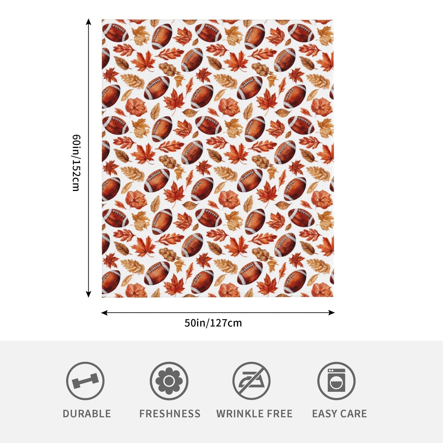 Football with Maple Leaves Flannel Throw Blanket Soft Cozy Fall Blanket for Living Room Couch Sofa Bed 50 x 60 Inches