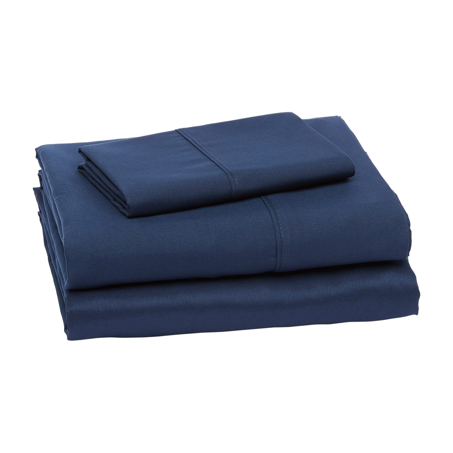 Amazon Basics Lightweight Super Soft Wrinkle-Free Breathable Brushed Microfiber 3-Piece Fitted Sheet Set with 14-Inch Deep Pockets, Twin XL, Navy Blue, Solid