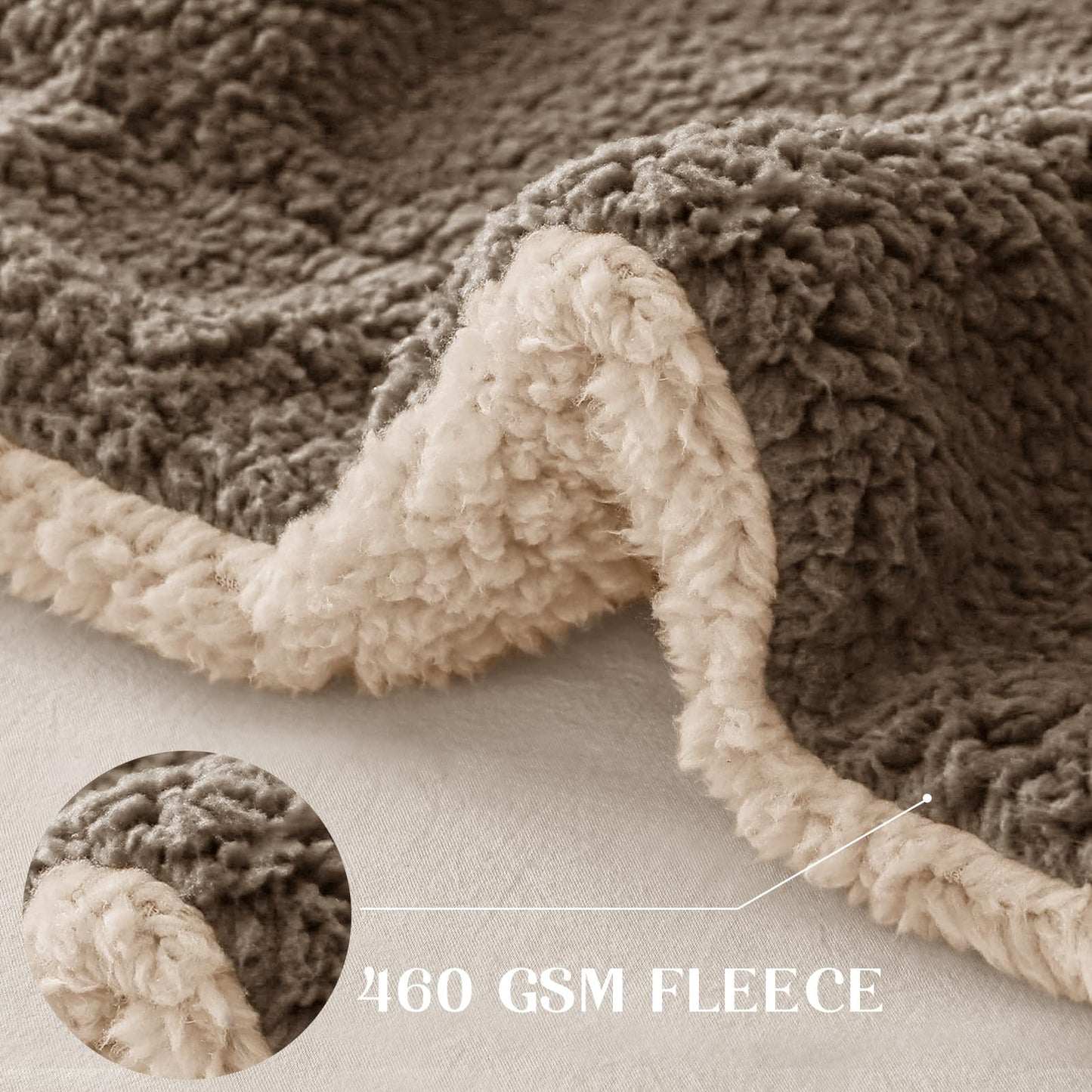 Exclusivo Mezcla Reversible Sherpa Throw Blanket for Couch, Thick and Warm Fleece Blankets for Winter, Soft Plush Fluffy, 50x60 Inches, Brown/Khaki