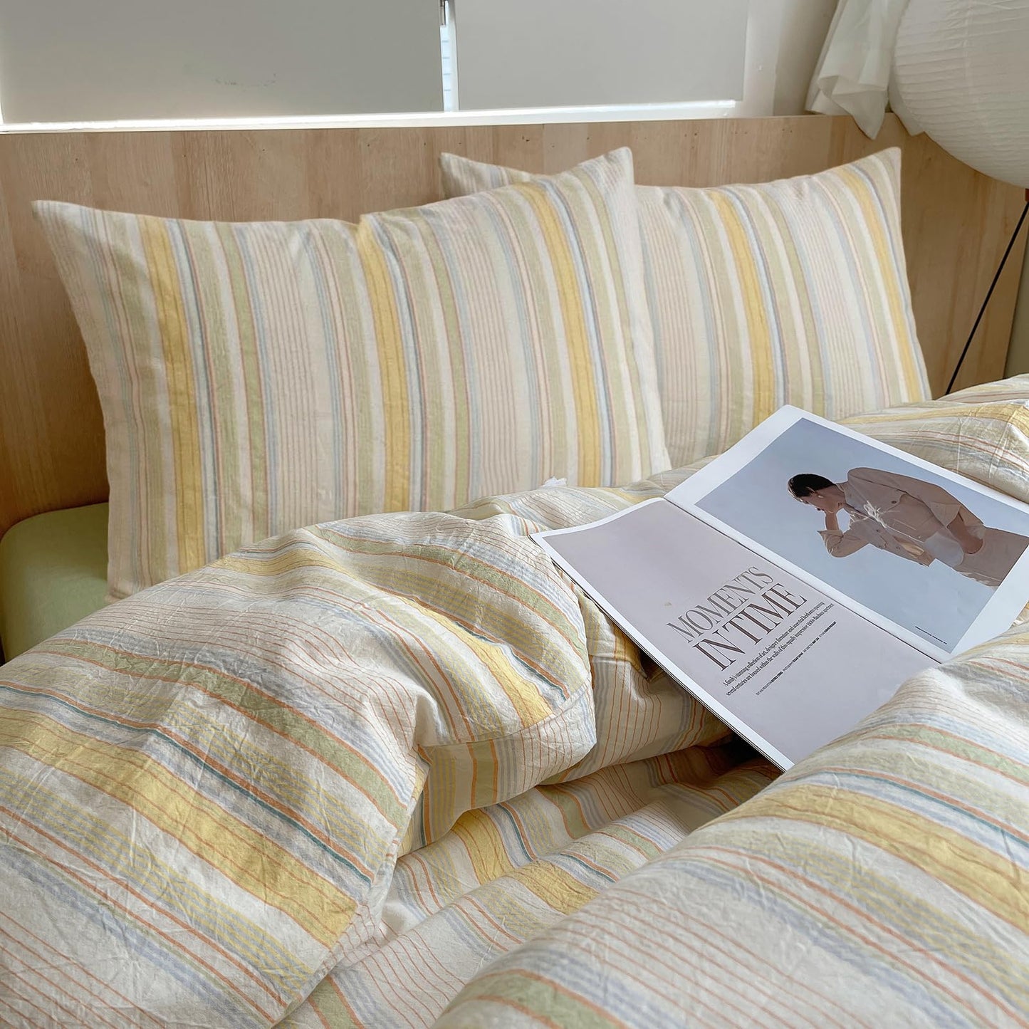 EAVD Retro Striped Duvet Cover Queen Soft Washed Cotton Colorful Wide Pinstriped Bedding Set with 2 Pillowcases Modern Farmhouse Geometric Pattern Duvet Cover with Zipper Closure