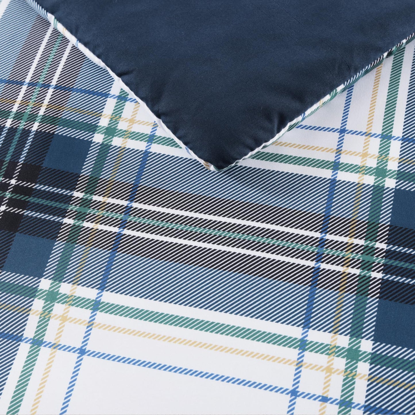 MaiRêve Queen Size Plaid Comforter Set Blue White, Classic 7 Pieces Farmhouse Bedding Set, All Season Lightweight Bed in A Bag with Sheets, Pillowcases & Shams