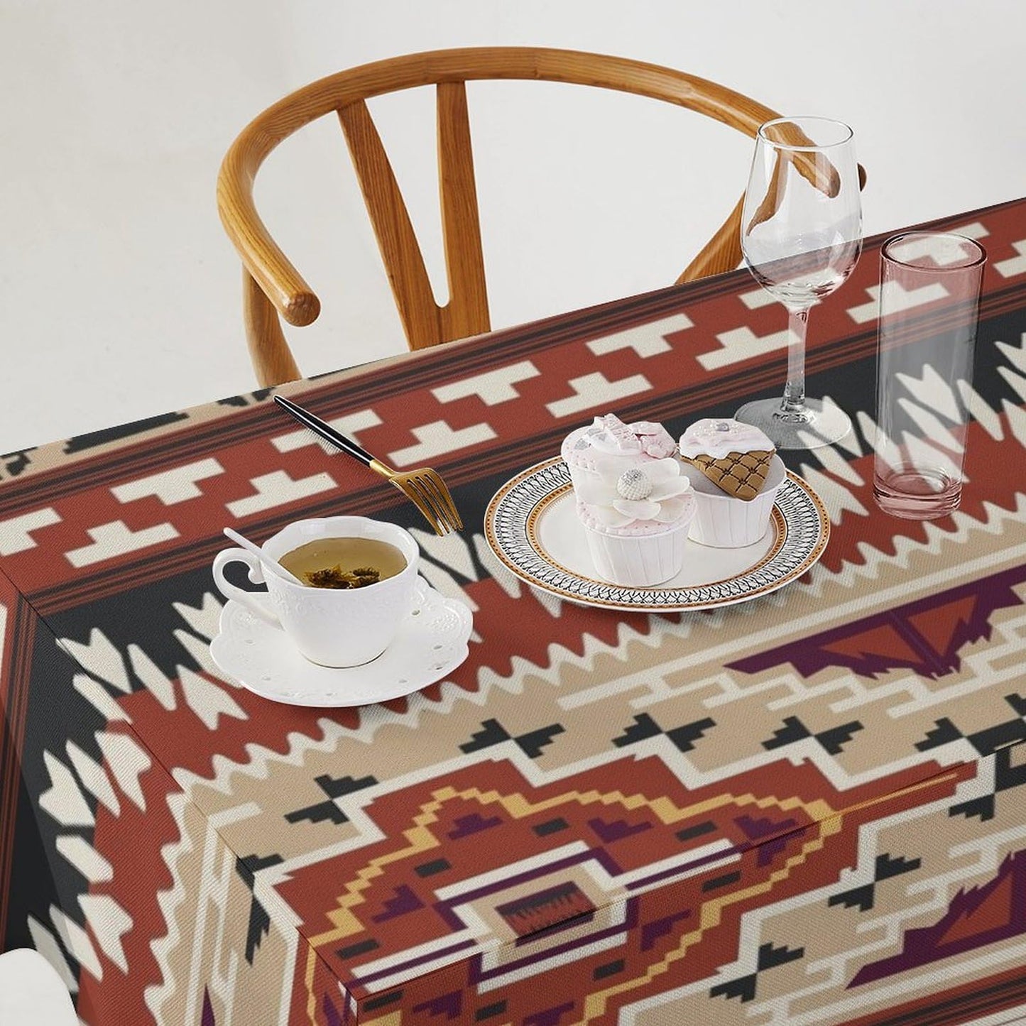 wlsgdsg Terracotta Aztec Square Tablecloth Vintage Southwestern Earth Tone Striped Table Cover Spill-Proof Tribal Cloth for Dining Table Picnic Camping 55x75 in
