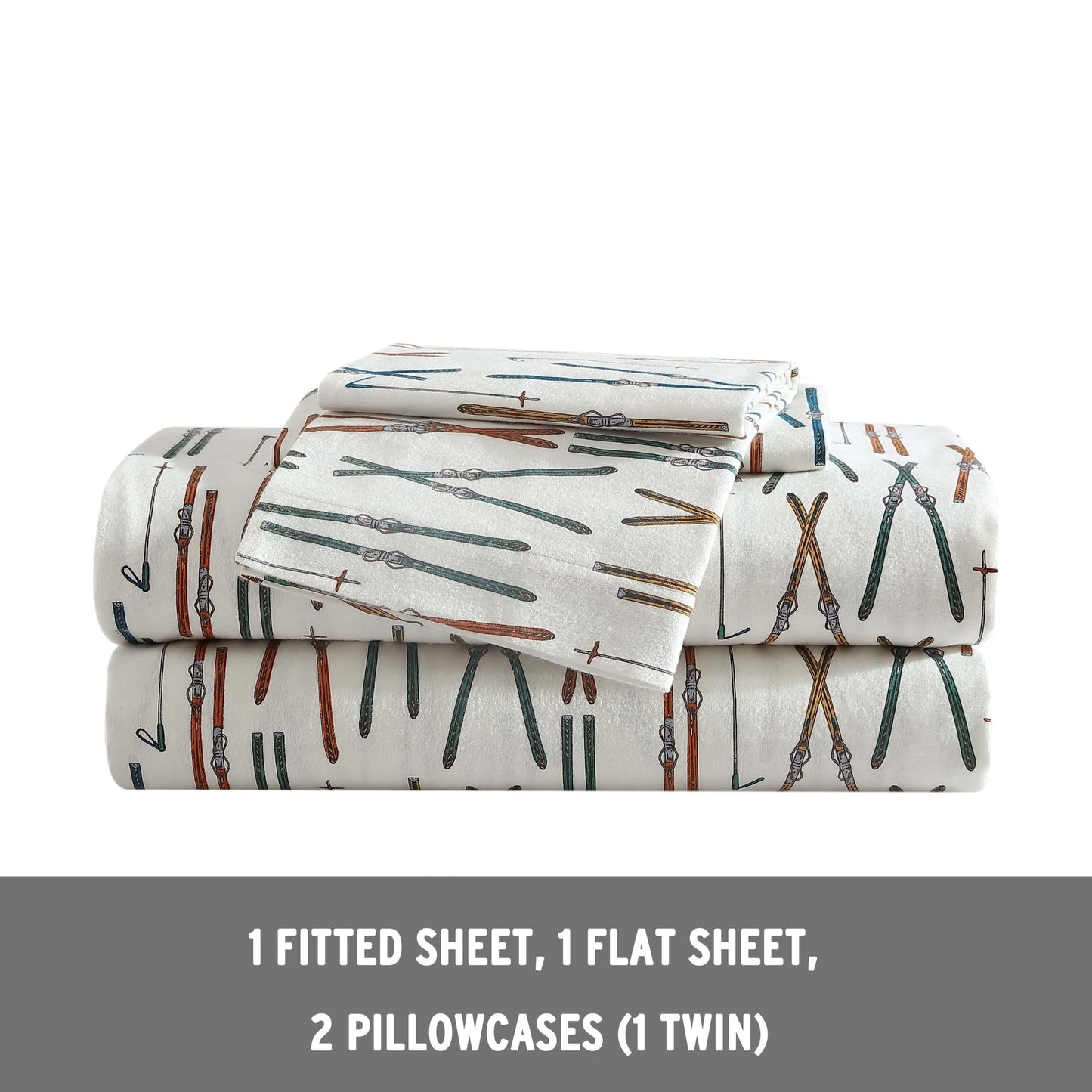 Eddie Bauer - Flannel Sheets Queen Size, Anti-Pilling & Wrinkle Resistant Cotton, Touchably Soft for All-Season Comfort - Bed Sheets with Matching Pillowcases & Fitted Sheet (Ski Line White)