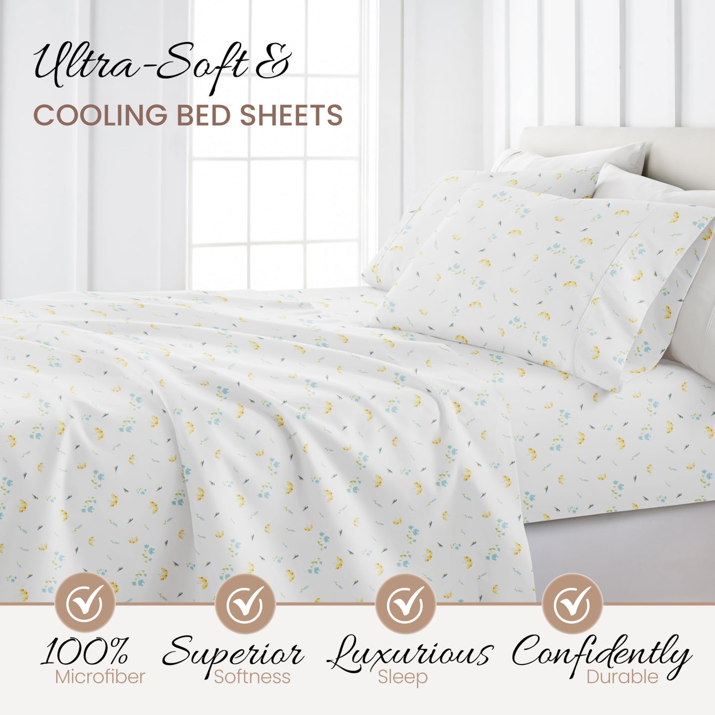 Linen Market Double-Brushed Patterned Microfiber Twin Sheet Set 3 Piece – Oeko-TEX Certified Ultra Soft & Wrinkle-Free - 16" Deep Pocket Sheets - Easy Care Twin Size - Bluebirds Light Blue