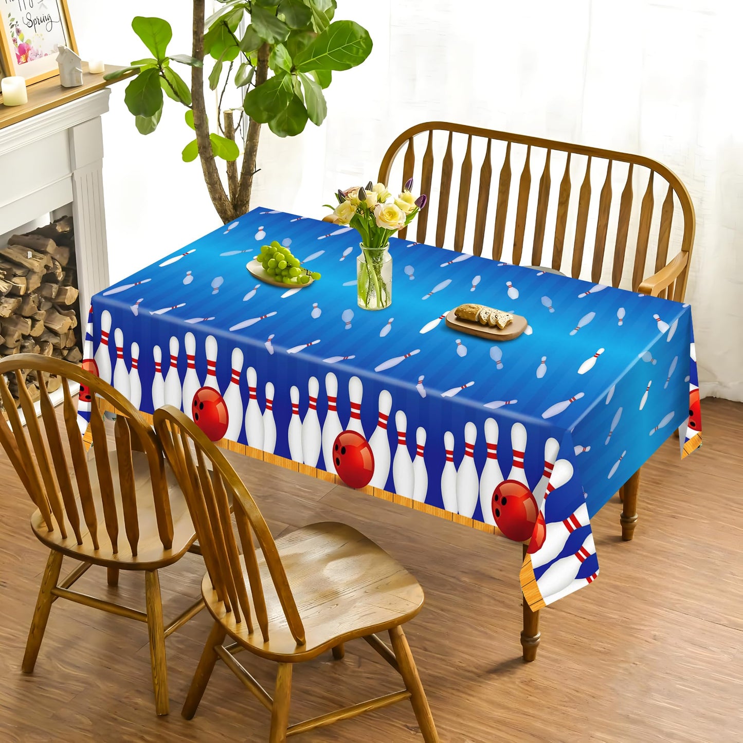 CC HOME 1Pc Bowling Party Plastic Tablecloth 54 x 87 Inch Long Table Cover, Bowling Ball Party Tablecover for Ball Sports Theme Kids Baby Shower Birthday Dinner Picnic Kitchen Event