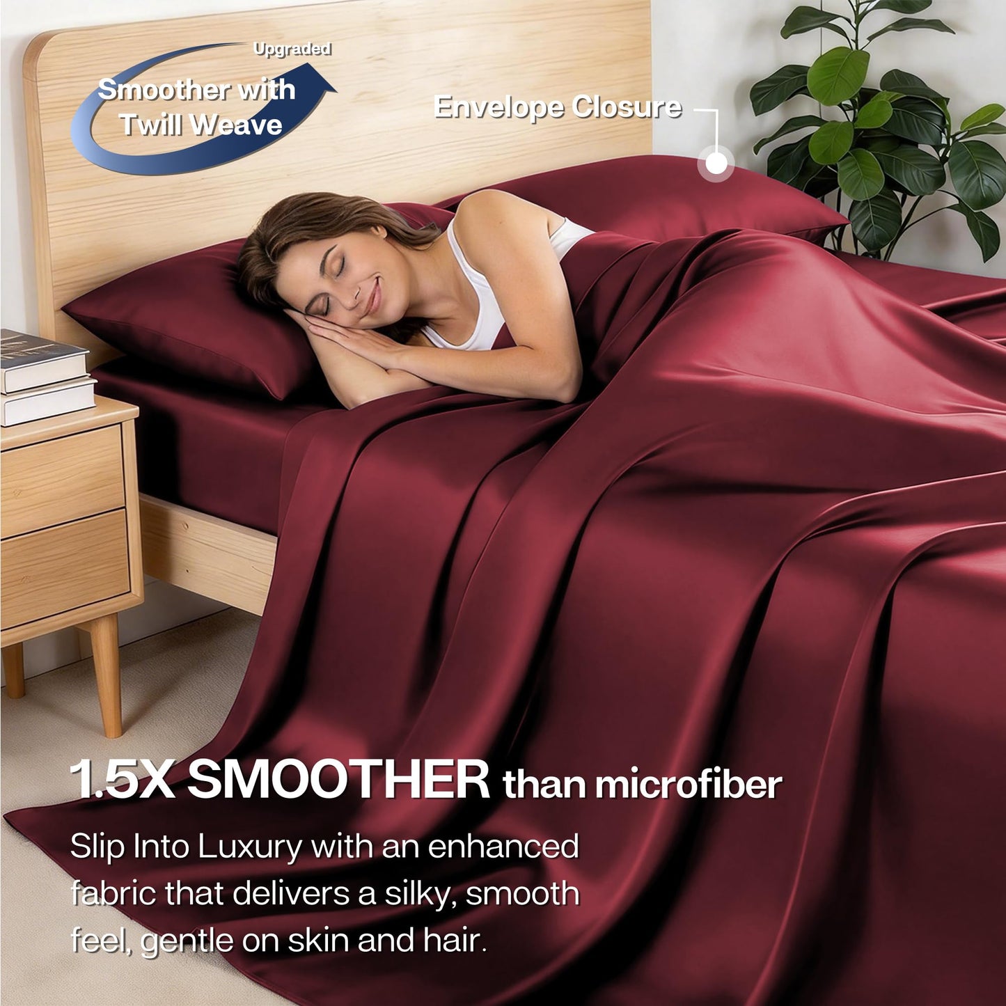 MR&HM Full Size Bed Sheets, 4-Piece Cooling Sheets, Rayon Derived from Bamboo & Polyester Blend, Soft & Silky, 15" Deep Pockets with Elastic Straps, Hotel Luxury for Hot Sleepers, Burgundy