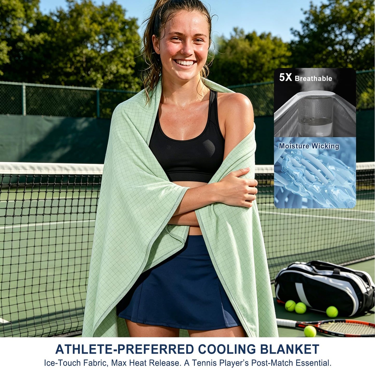 EMME Breathable Cooling Blankets Queen Size (90"x 90") for Hot Sleepers, Summer Bed Blanket, Thin Light Bedspread Coverlet for Night Sweats, Green Cold Blankets for Sleeping